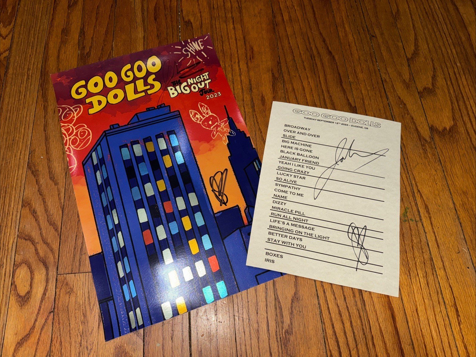 Goo Goo Dolls Big Night Out Tour 2023 Poster And Setlist SIGNED & AUTOGRAPHED