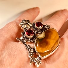 Tiger Eye Garnet 925 Sterling Silver Ring