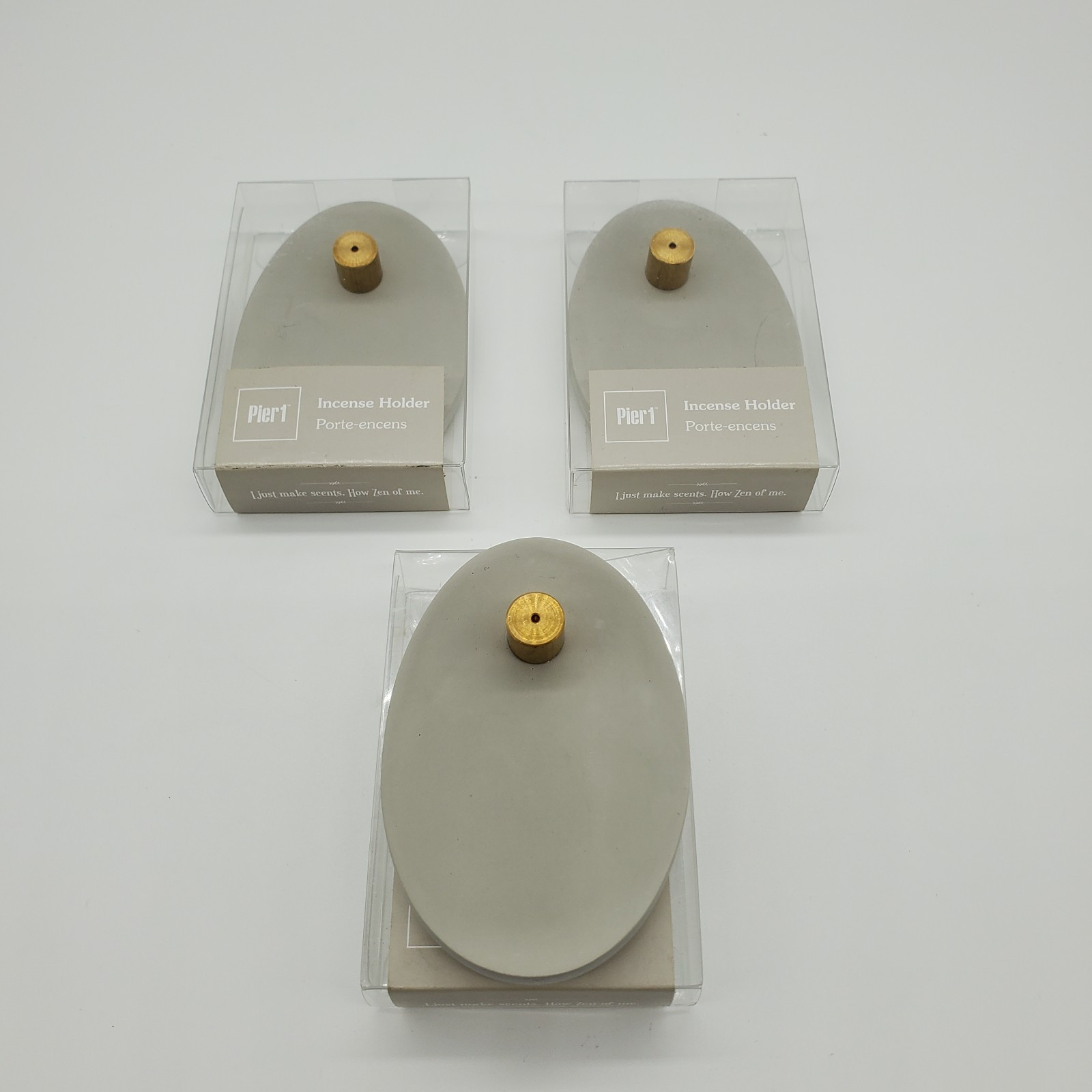 PIER 1 Flat Oval Grey/Beige Stone 2x3 inch Incense Holder Base 3992550 Lot of 3