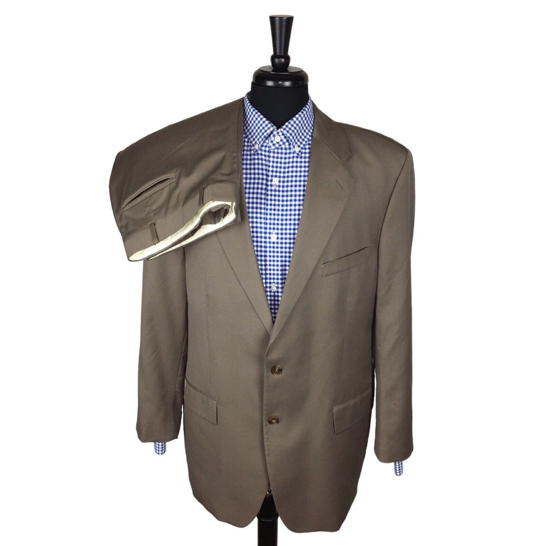 Ralph Lauren Mens 46T Wool/Cashmere Tan 2PC Suit Pleated Pants 40x30.5 FLAWS