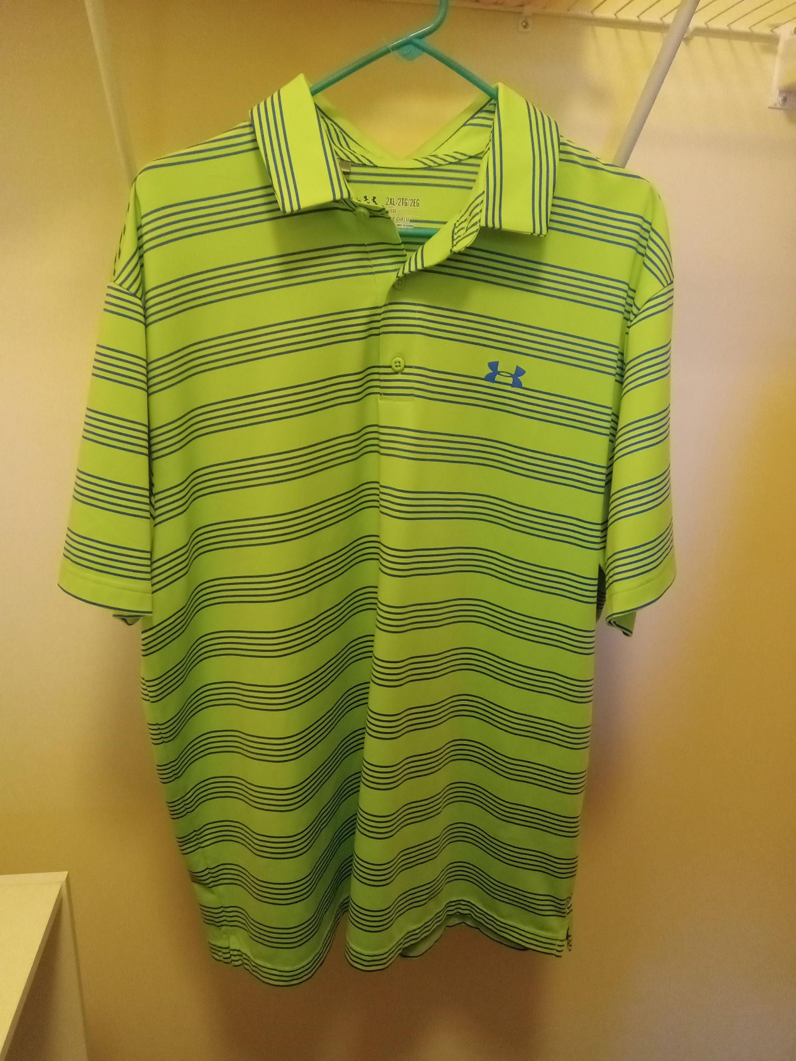 Under Armour Mens lime green/blue Activewear headgear polo shirt size 2xl