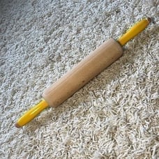 Vintage Wooden Rolling Pin With Yellow Handles