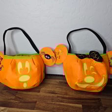 Disney Halloween Mickey & Minnie Mouse Fabric Pumpkin Trick Or Treat Basket Rare