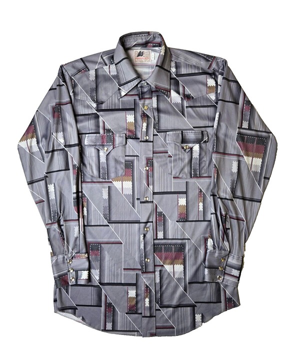 H Bar C Ranchwear Vintage Geometric Patterned Pearl Snap Shirt Mens Large L