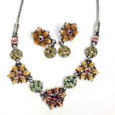 Brighton Jewelry Necklace & Earring Set Garden of Eden Colorful Flower Crystal