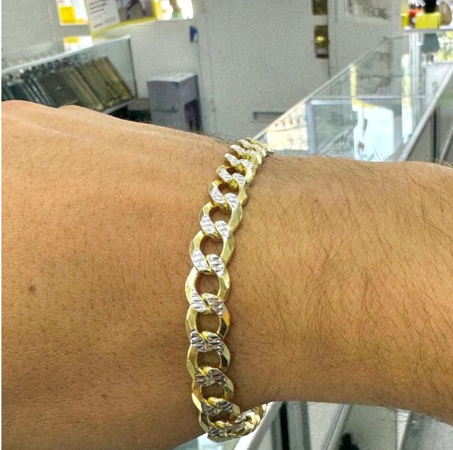 925 Sterling Silver Bracelets 8.25 Vermeil Gold Bath Pulsera Curb para Hombre