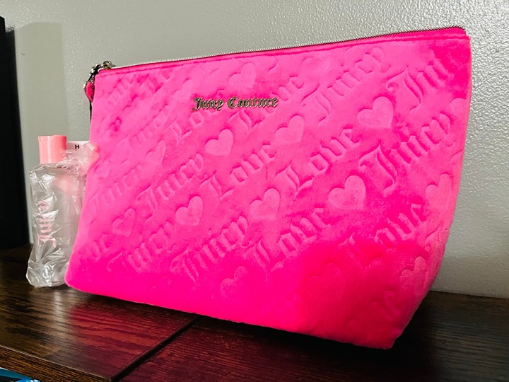 NWT Juicy Couture Pink Velour Travel Cosmetic Bag