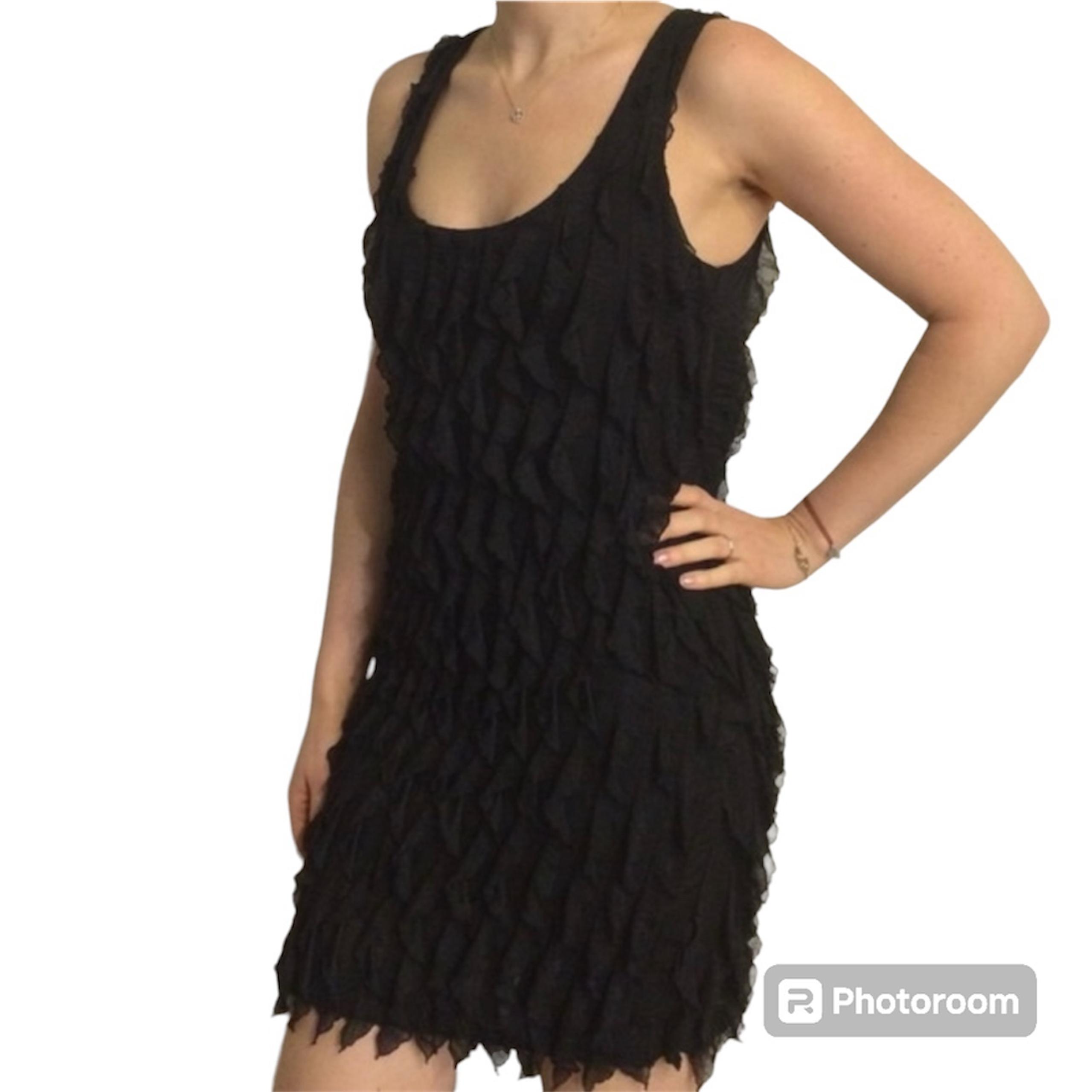 Sunny Leigh Black Ruffled Chiffon Sheath Dress M/L