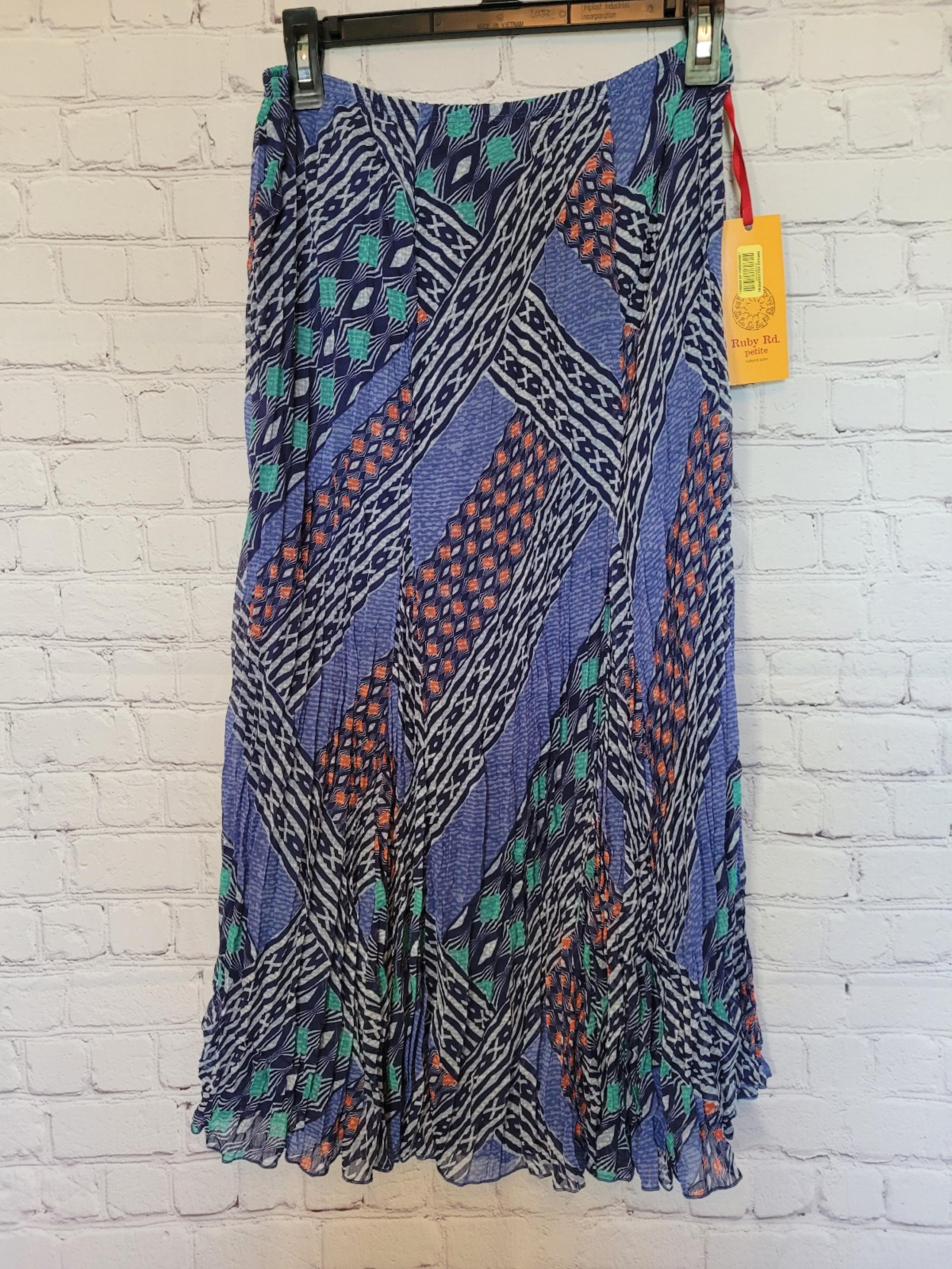 NEW Blue Green Patterned Accordian Pleated Midi Skirt Size 4P Ruby Rd