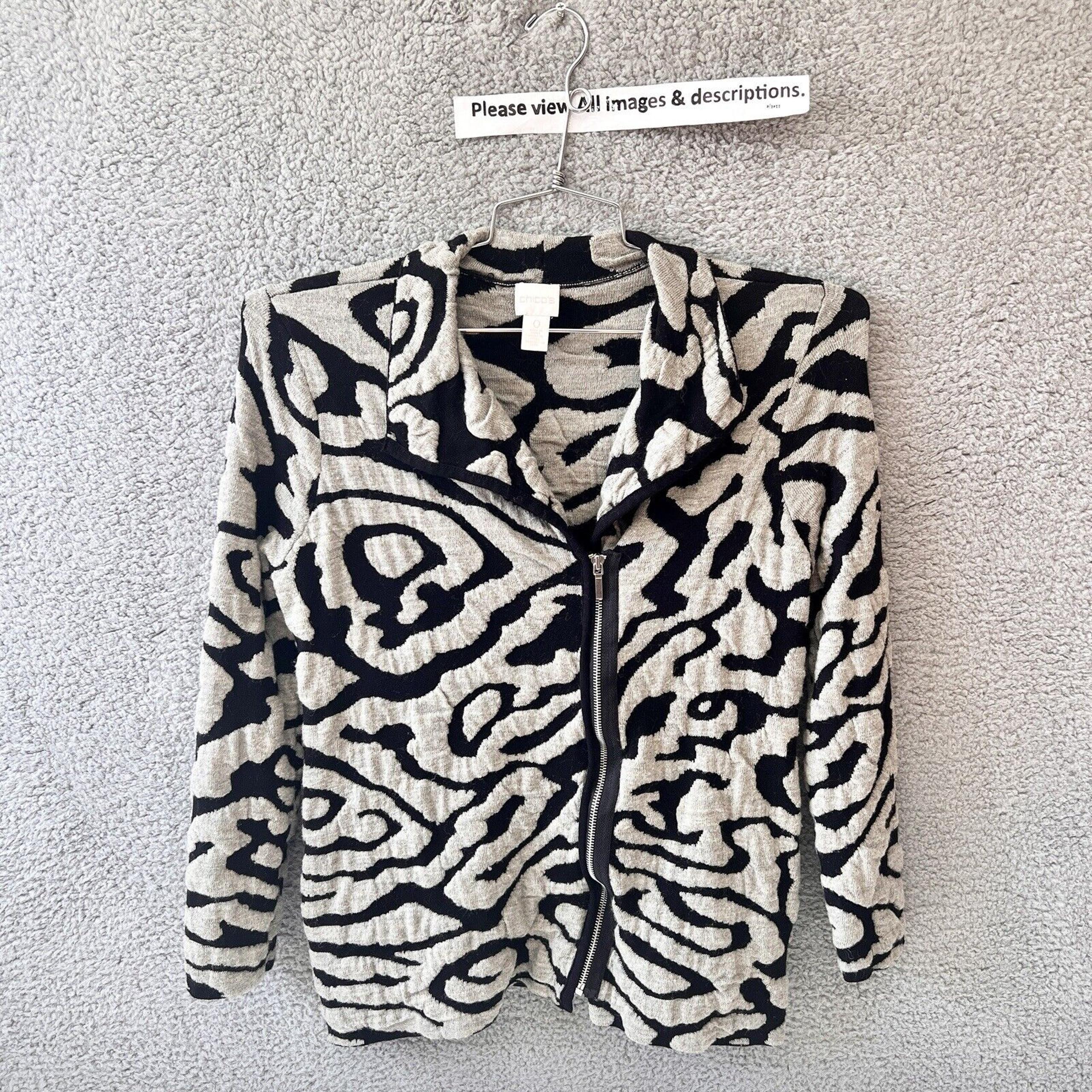 Chico's Cardigan Sweater Jacket 0 S small 4 Asymmetric Zip Boiled Wool Knit Zip