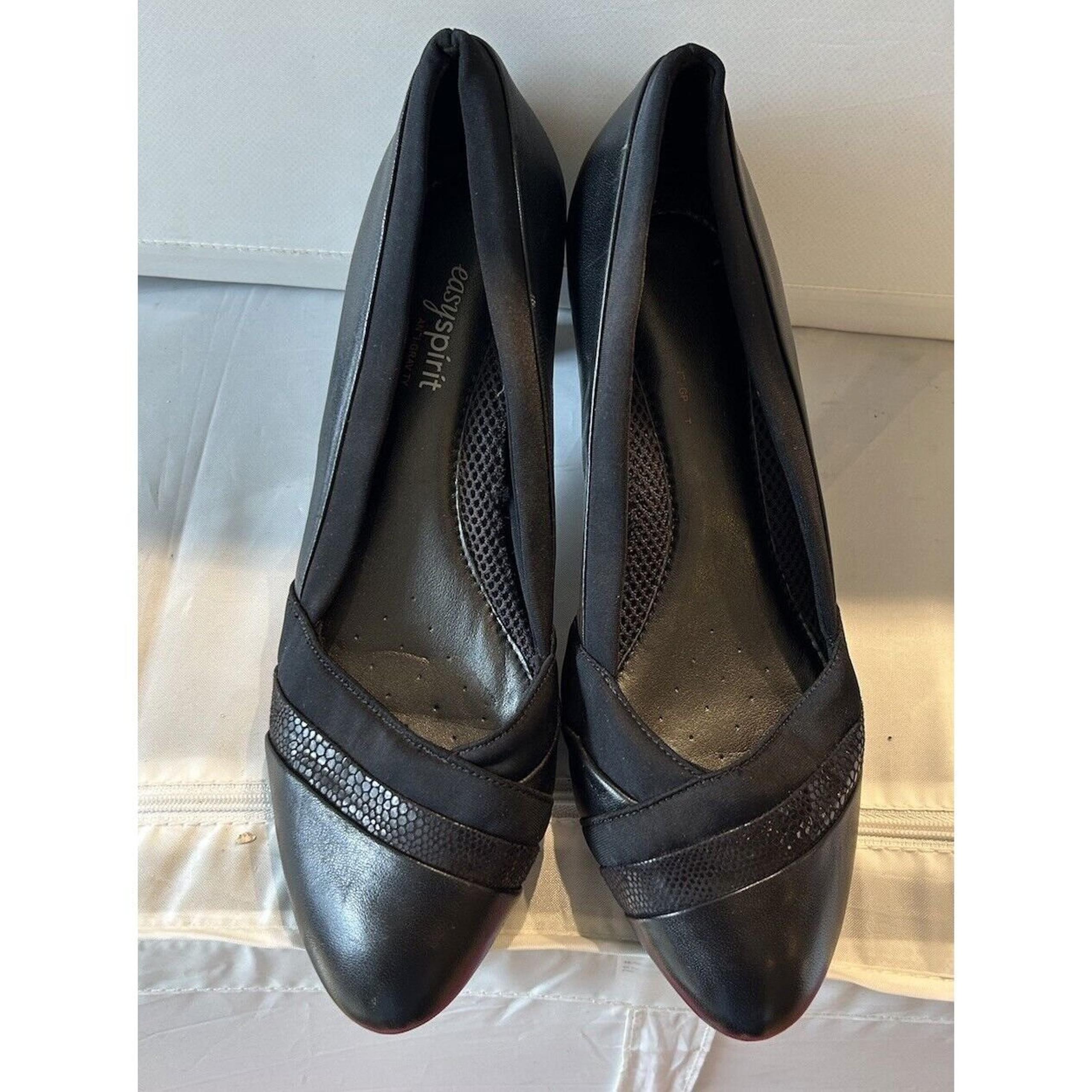 Easy Spirit Black Leather Parnellas Pumps Heels Size 9 Comfort Office FLAWS