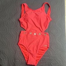 Juicy Couture Bright Coral Boardwalk Sass Cutout Swimsuit SZ S Summer Resort Vac