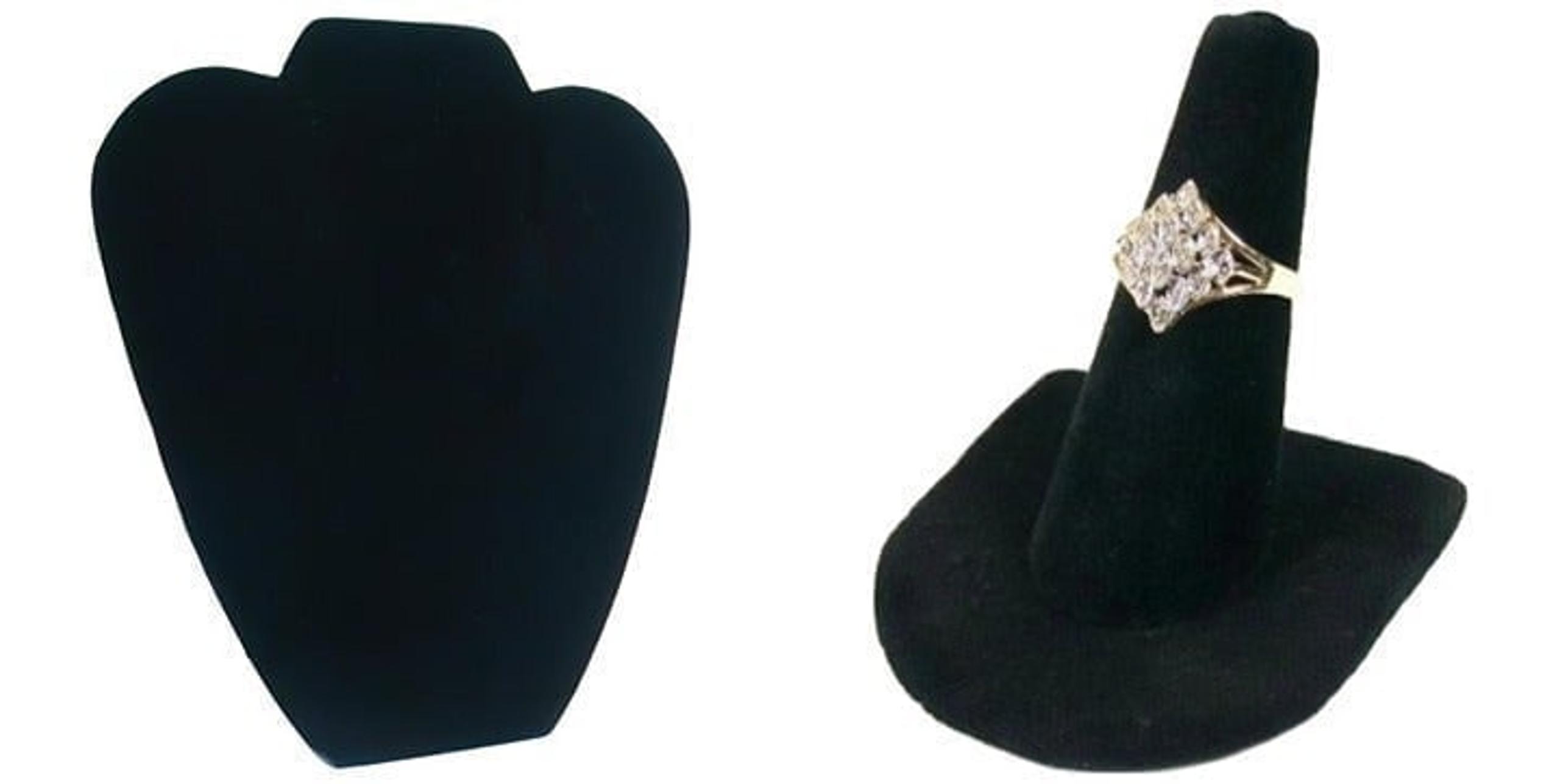 Black Velvet Ring Finger Display 2" & Necklace Display Jewelry Bust Easel 8 5/8"
