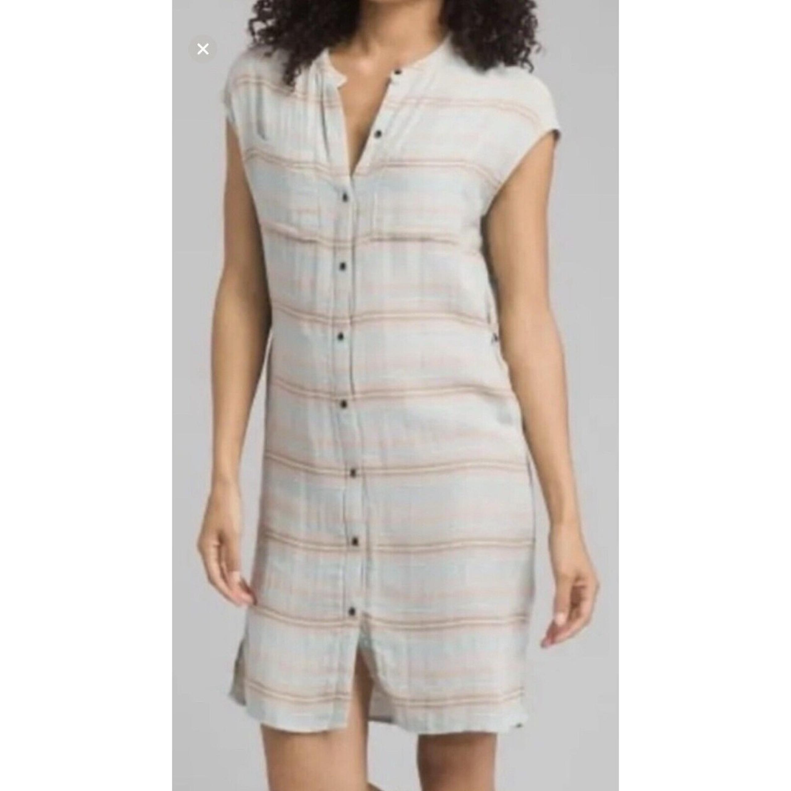 prAna Buenos Dias Button Down Sleeveless Dress Small Iced Aqua Organic Cotton