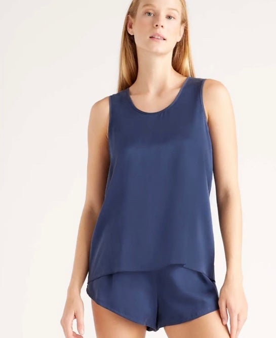 Quince 100% Washable Silk Pajama Tank set indigo S