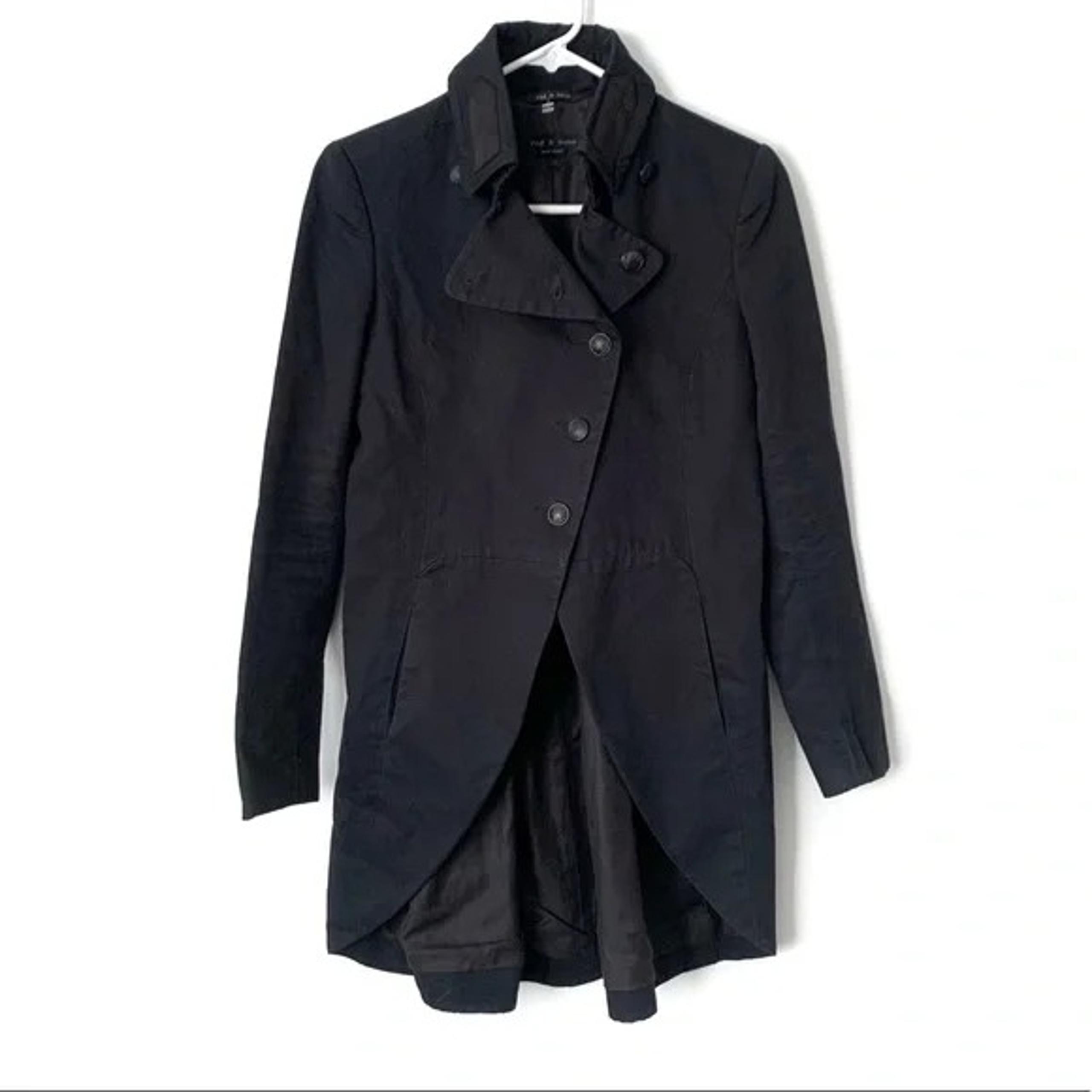 RAG & BONE Black Tailor Asymmetric Military Long Button Coat Sz 4