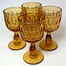 4 Vintage Fenton Colonial Amber Thumbprint Liquor Cocktail Cordial Goblets MCM
