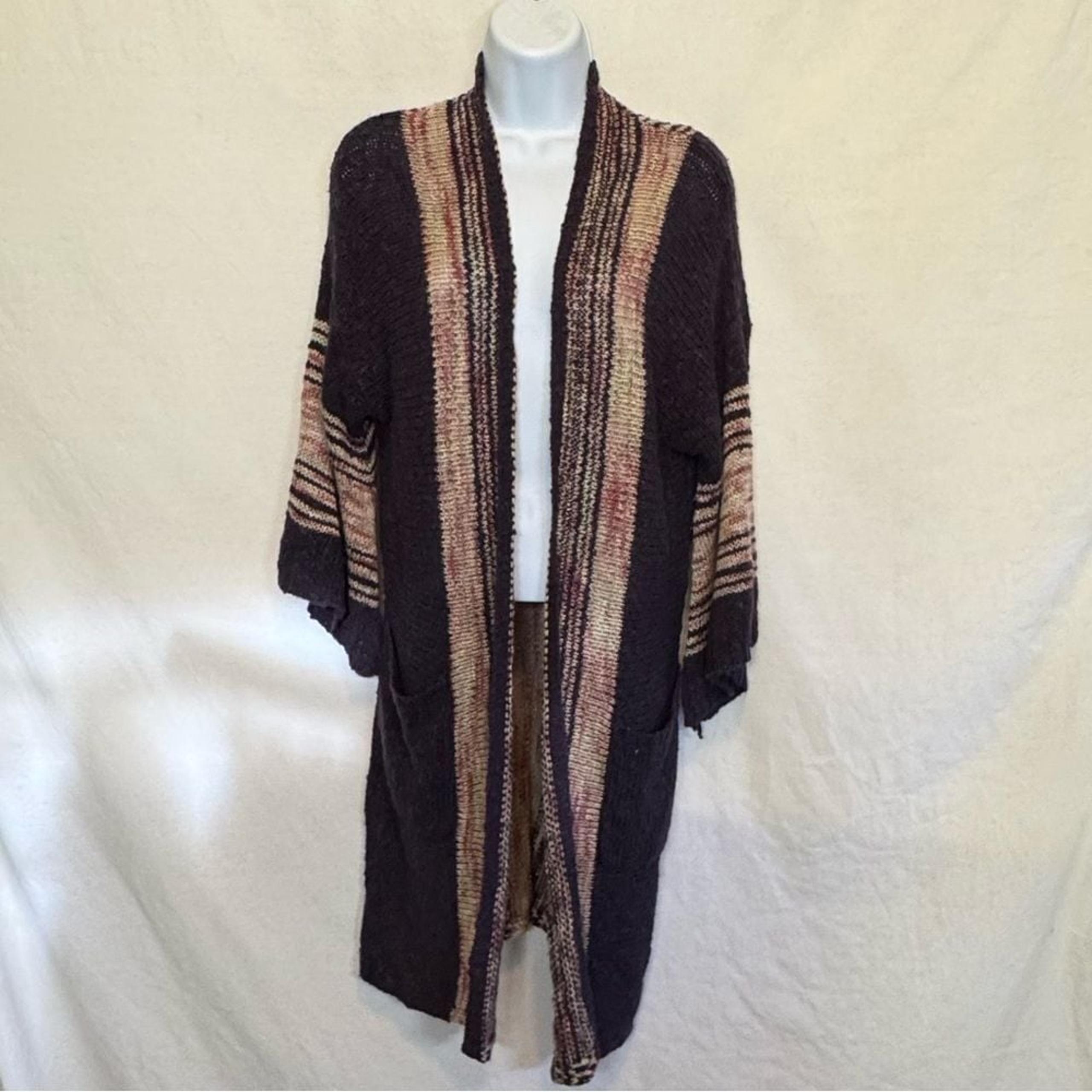 B-17 Easel Brown Cream & Multicolor Long 1/2 Sleeve Open Cardigan Size S/M