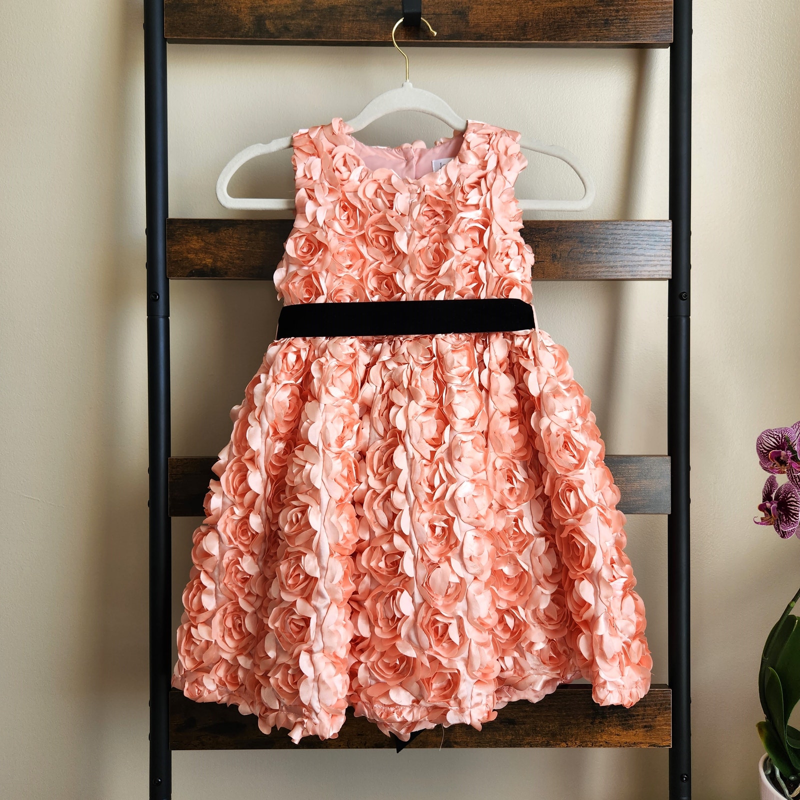 Joe-Ella Toddler Girl's Coral Floral Rosette Fit & Flare Party Dress Kids Size 5