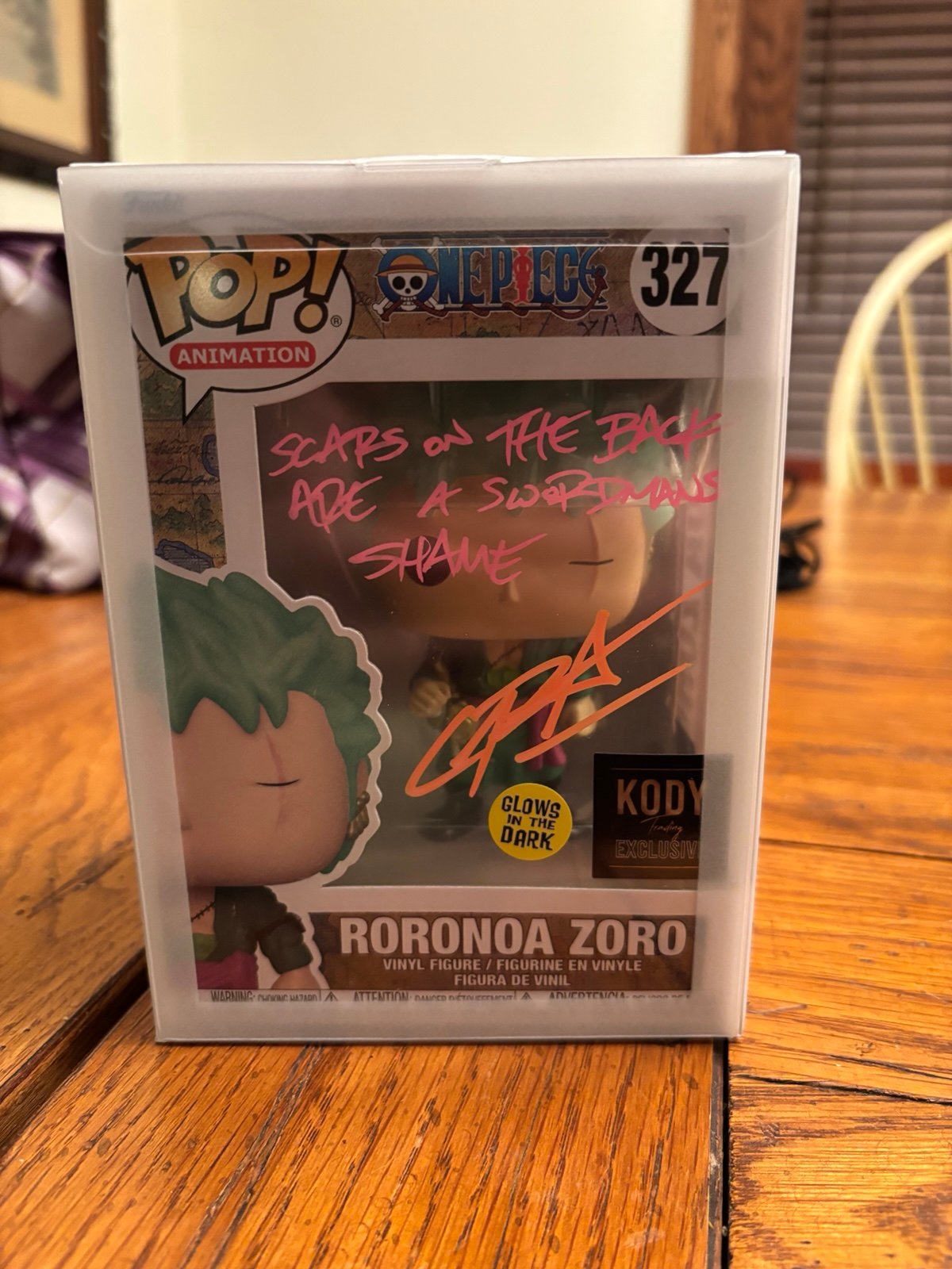 Glow in the dark Zoro Funko Pop autographed Chris Sabat