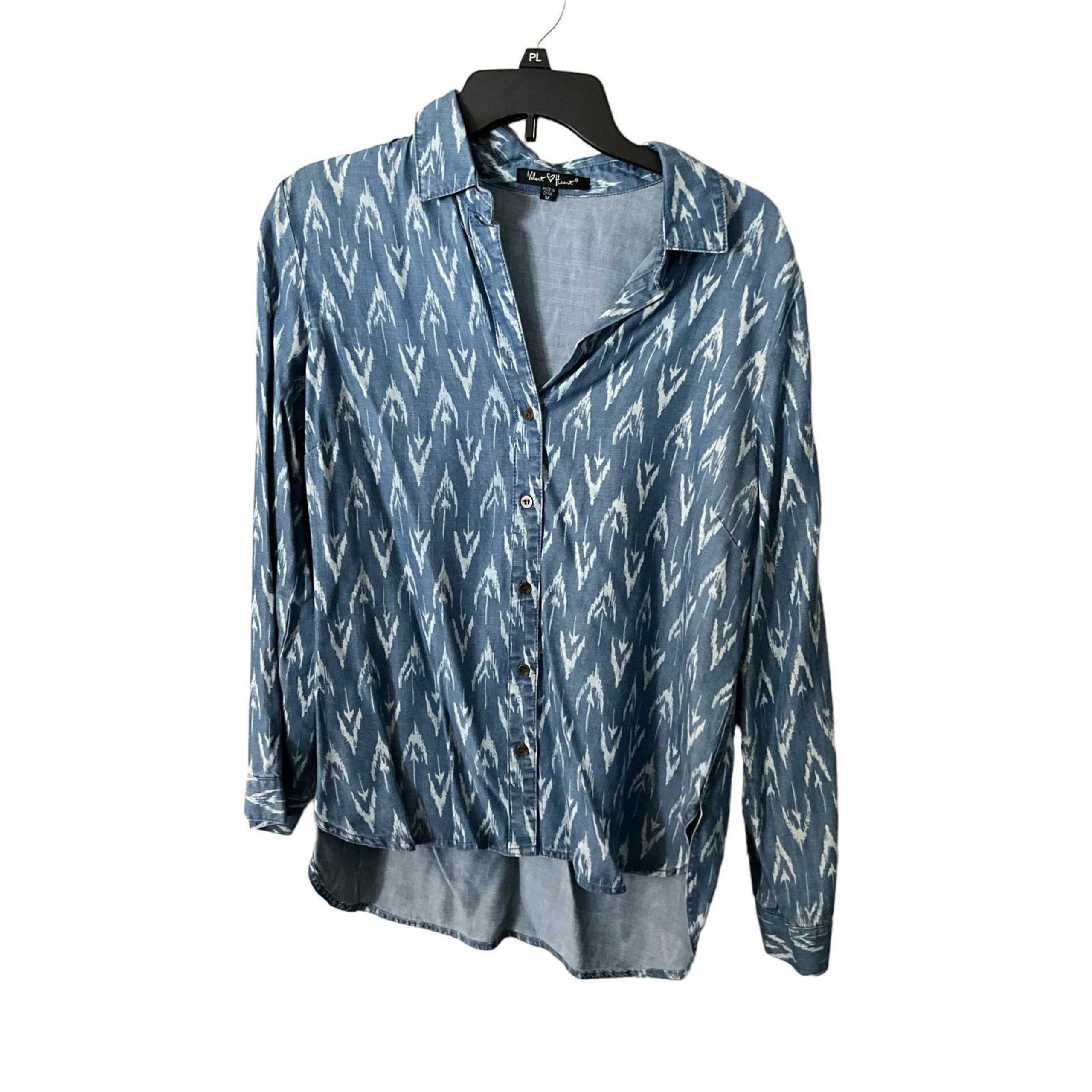 Velvet Heart Button Down Bandhani Shirt Mens SZ M Blue Denim Long Sleeve