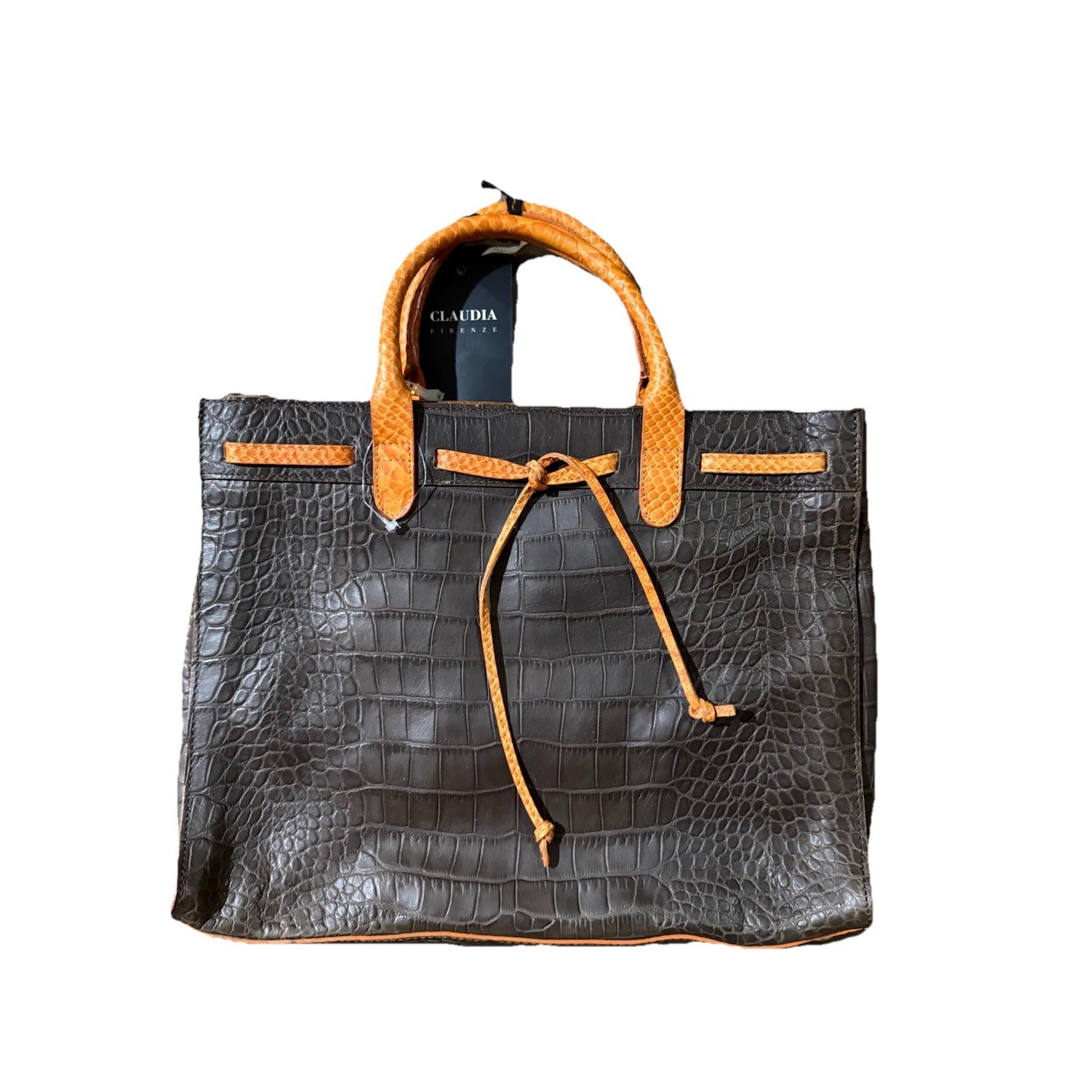 Claudia Firenze Crocodile Print Leather Bag Orange Brown Made In Italy New NWT