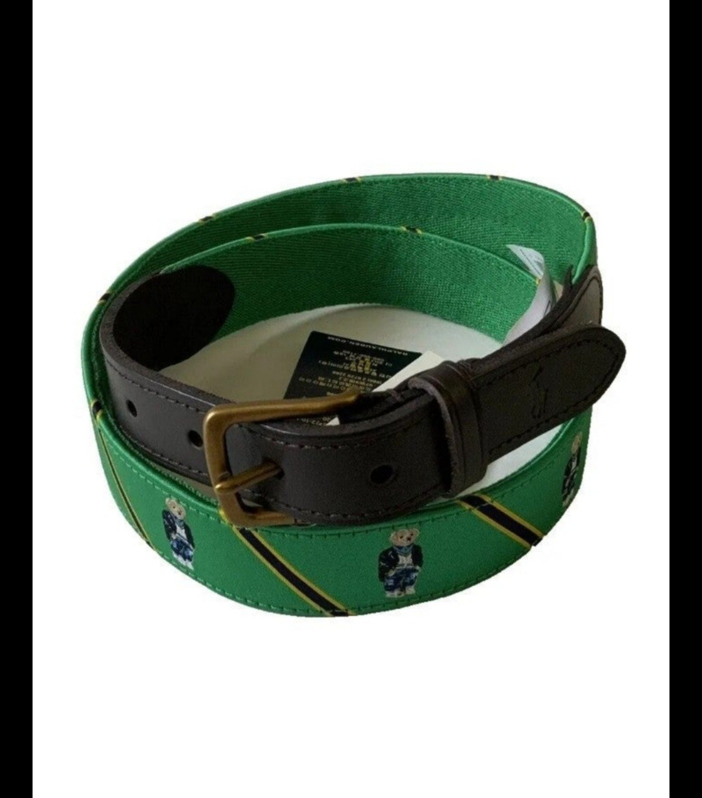 Polo ralph lauren bear belt Green NWT 38