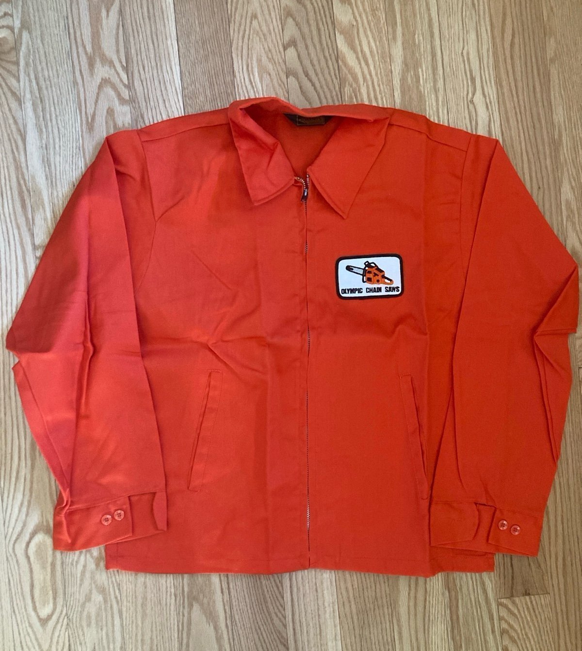 HTF Lg Orange Olympic Chain Saws Work Jacket