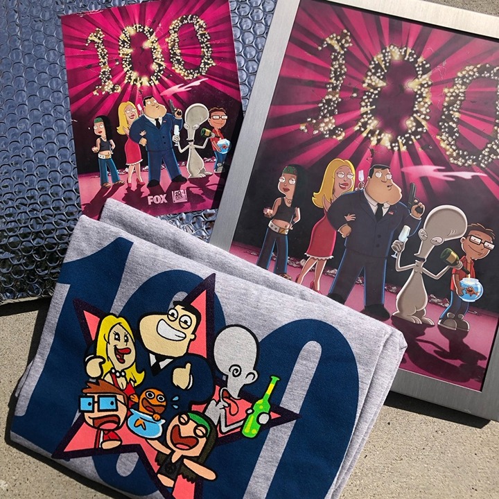 Rare American Dad 100th Episode Cast/Crew Gift Custom Frame/Photo & Shirt Size L