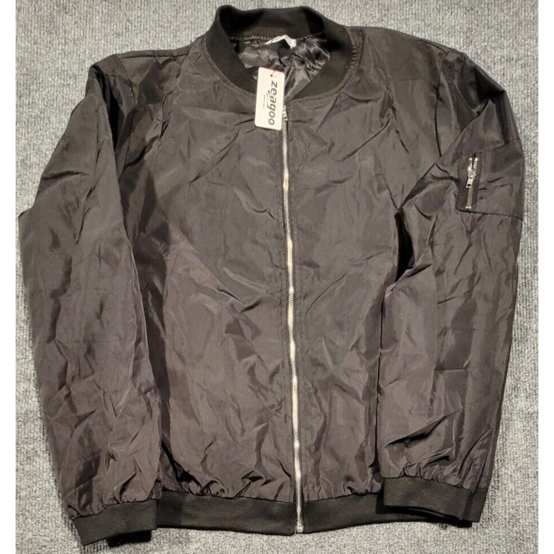Zeagoo Men's Size XXL Black Long Sleeve Front Pockets Full Zip Bomber Jacket NEW