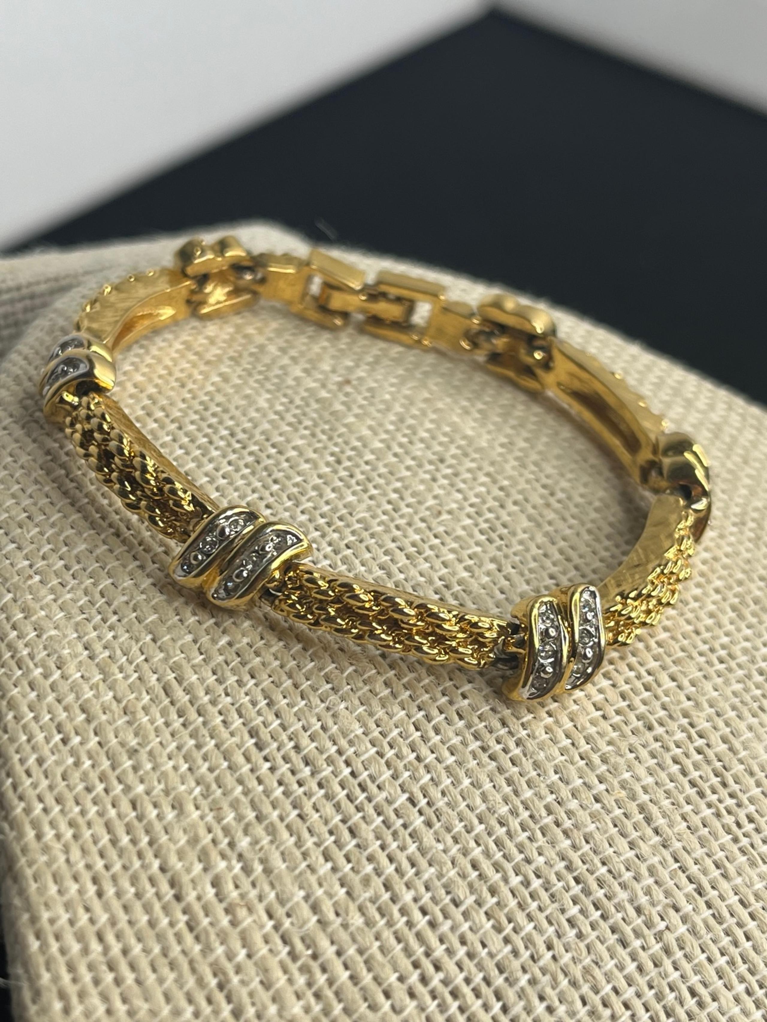Nina Ricci 7” Gold Tone & Clear Rhinestone Link Bracelet