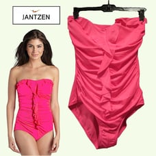 JANTZEN NEW Dopamine Ruffled Ruche 1-Piece Bandeau/Straps Swimwear 10