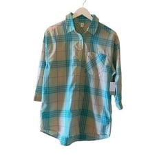 Nordstrom BP. Button-Up Shirt Oversized Pink Blue Windowpane Adley Plaid Front