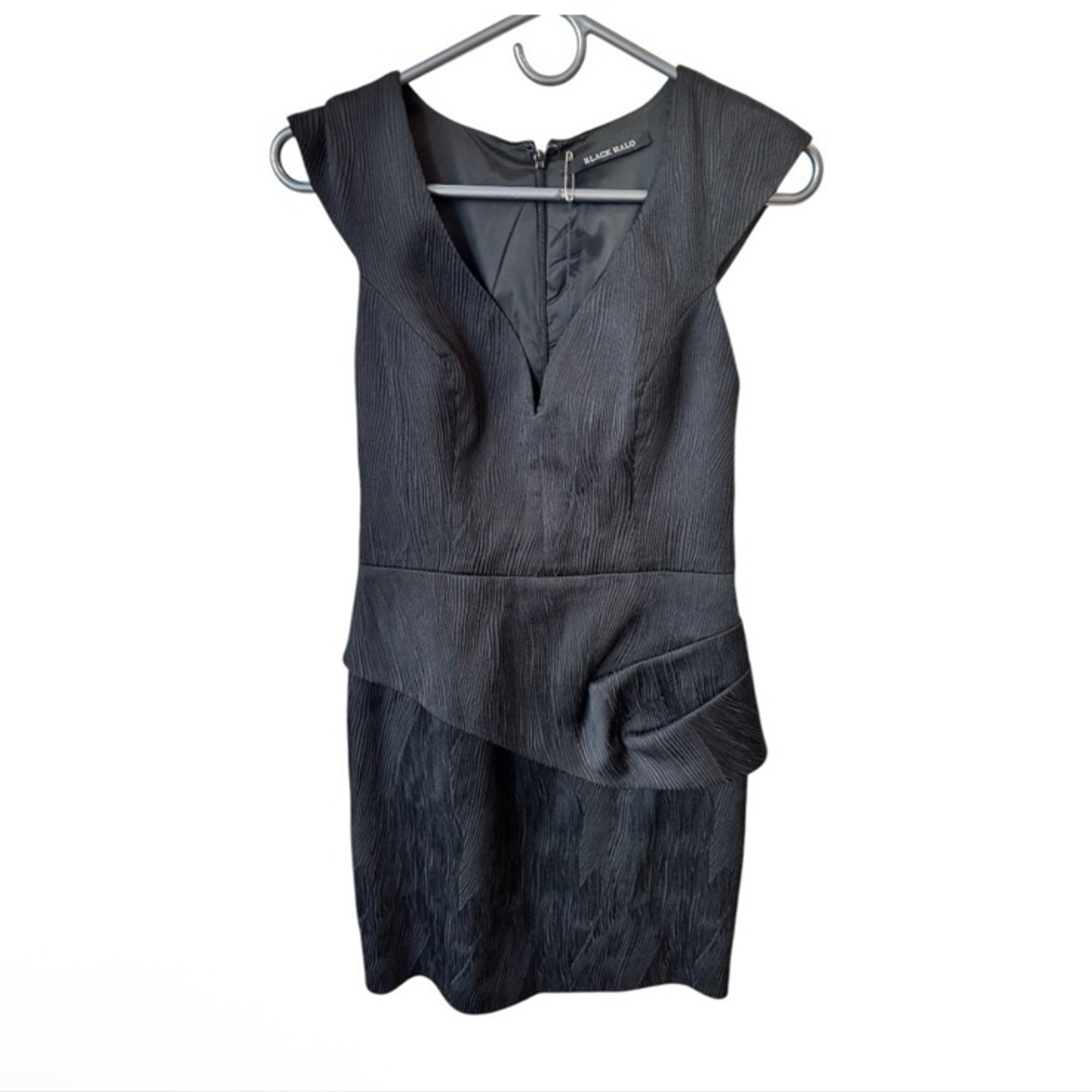 Black Halo Dame Black Peplum Side V-neck Tailored Stretch Sheath Dress Size 6