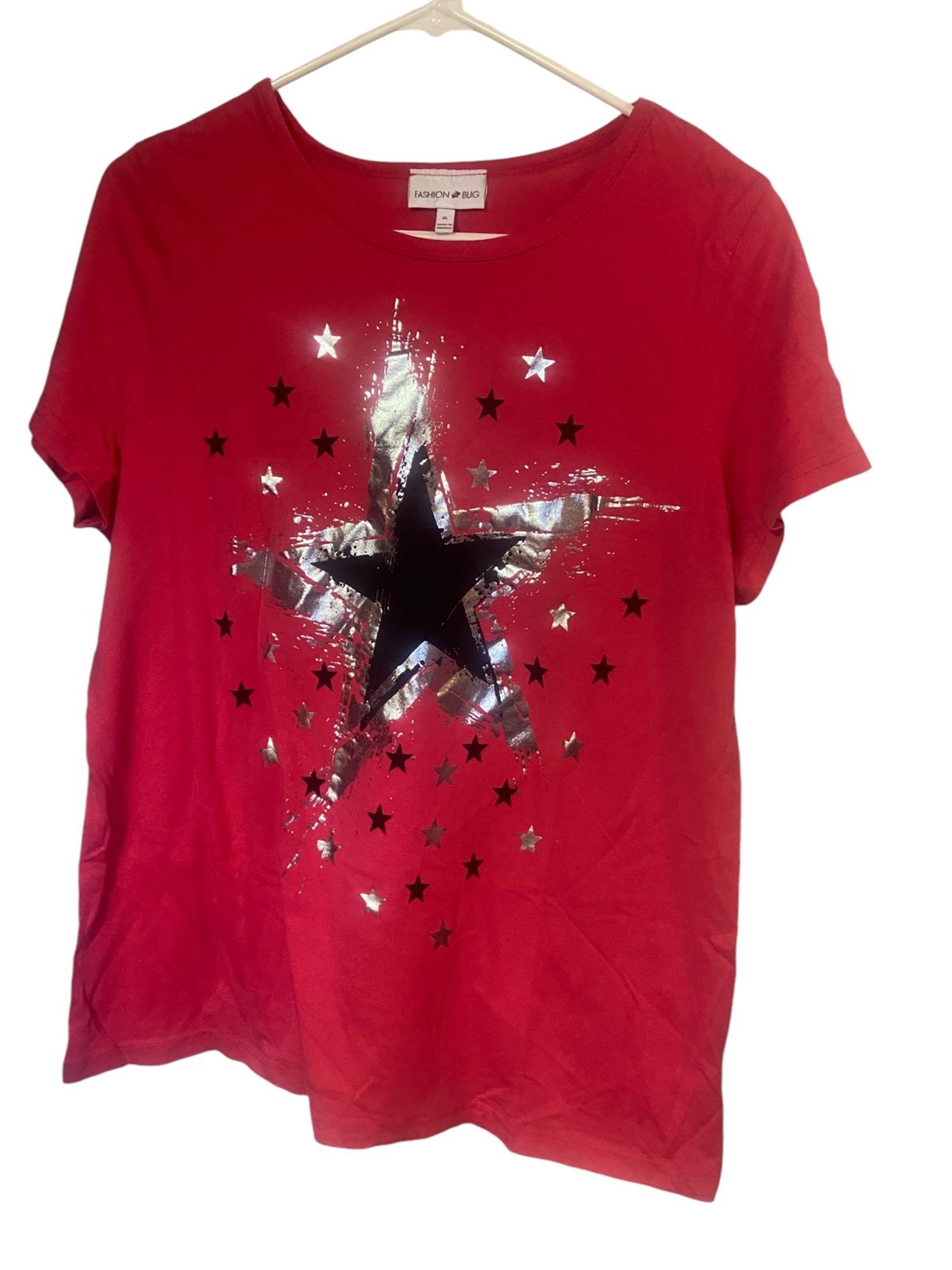 Fashion bug pink metallic silver black patriotic stars ladies cotton top xl extr