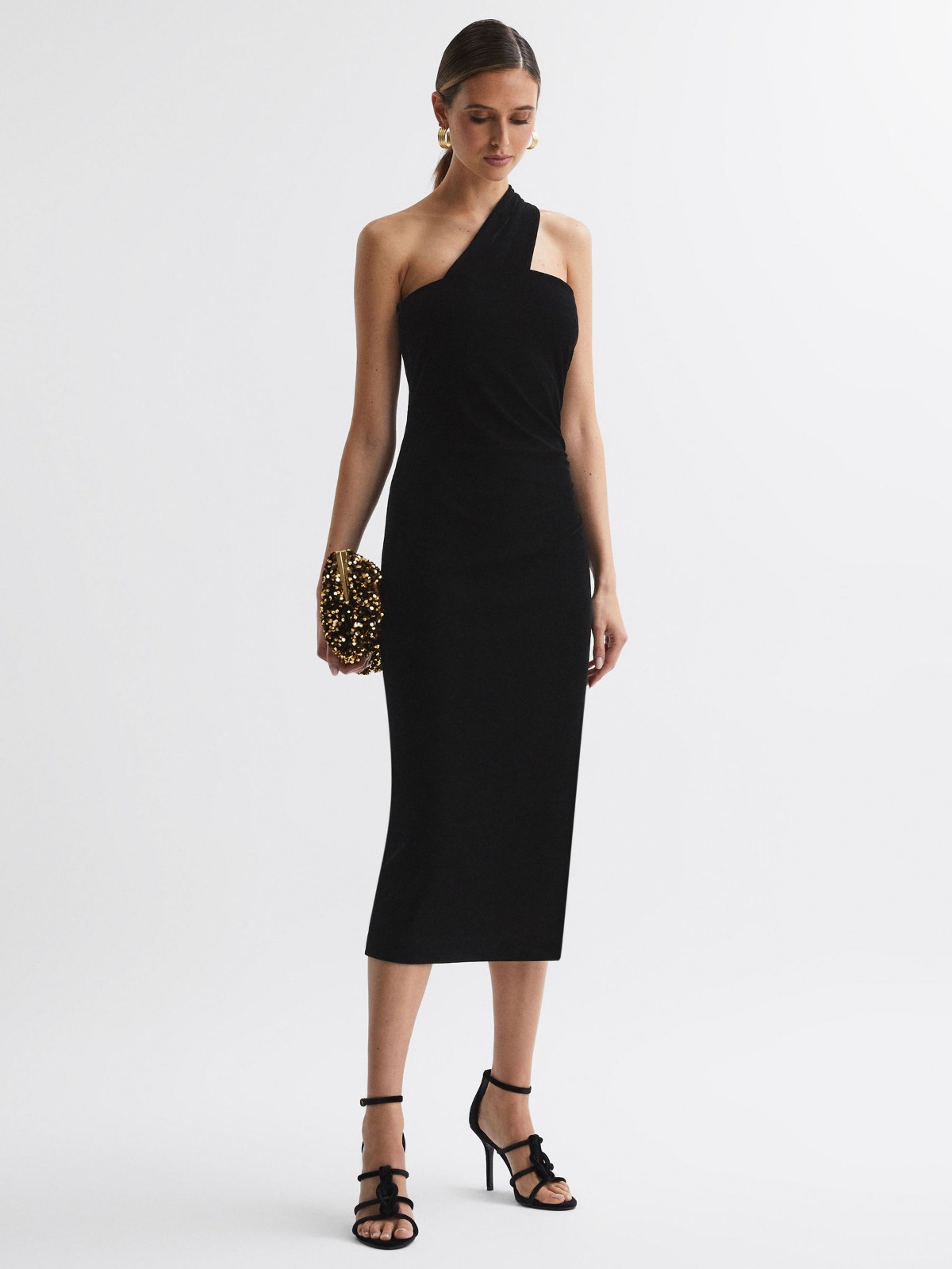 NWT REISS ABBEY  VELVET ONE-SHOULDER MIDI DRESS SIZE 4