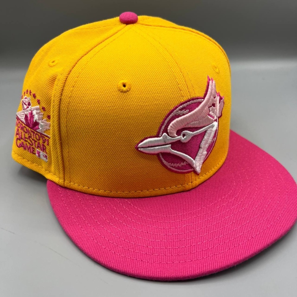 Toronto Blue Jays Hat Men 7 1/8 Yellow Pink 59Fifty New Era Fitted Cap