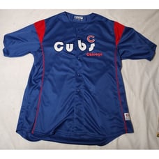 MLB Chicago Cubs True Fan Blue Red Button Front Short Sleeve Stitched Jersey XL