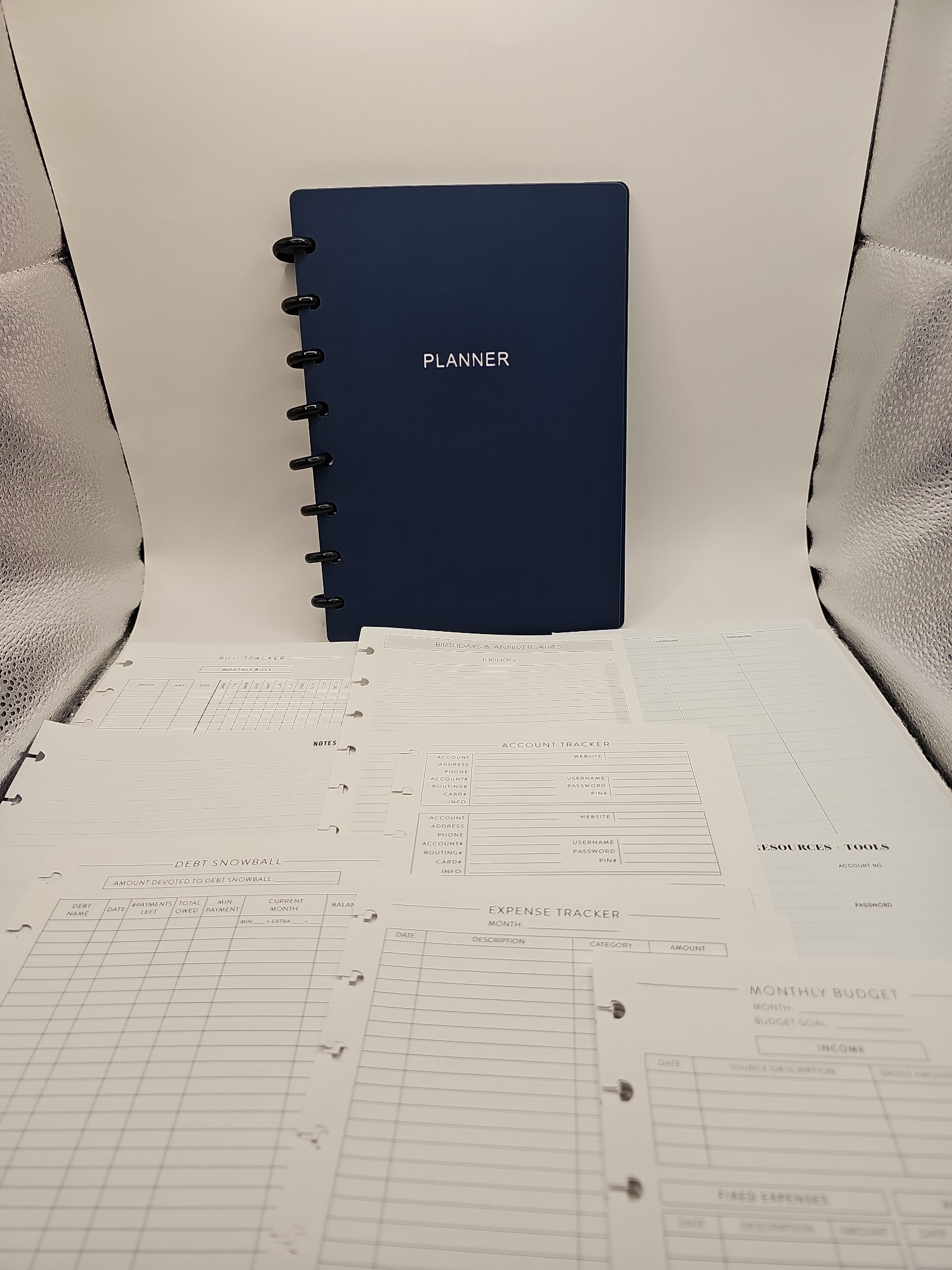 TUL discbound planner cover with financial planner inserts (Half letter size)