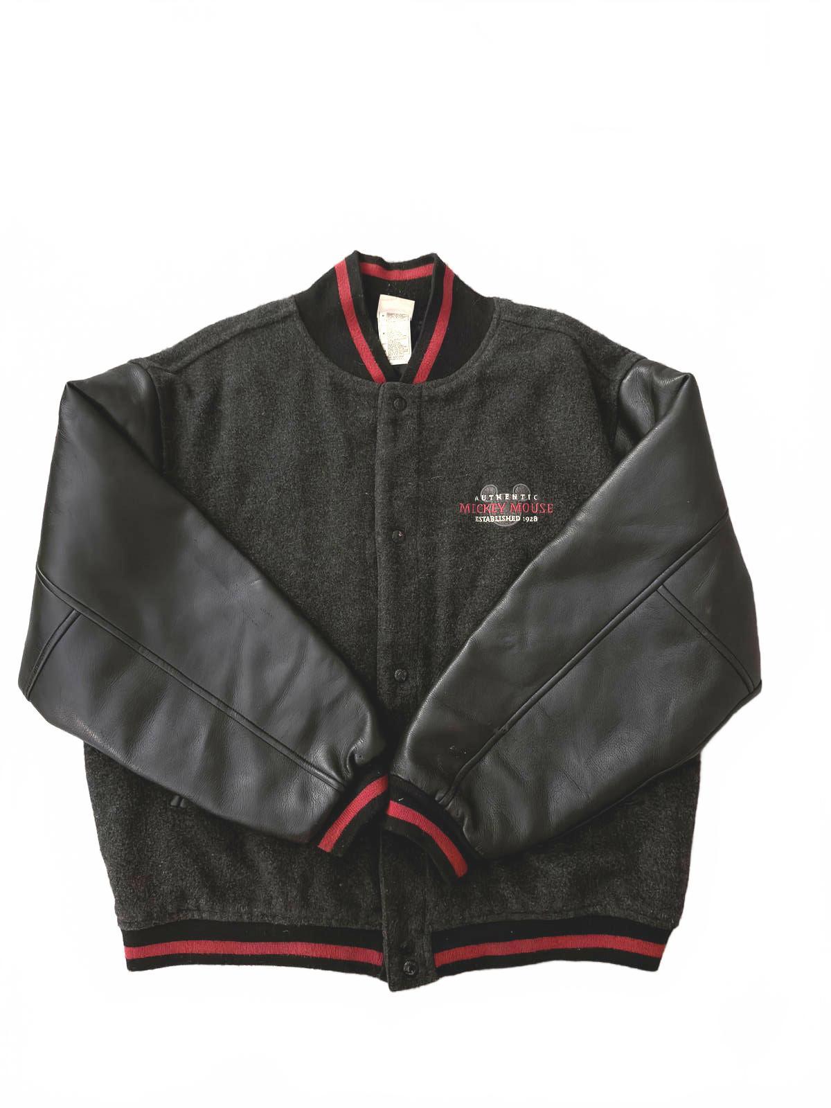 Men's Mickey Mouse Varsity Jacket with Leather Sleeves Size M