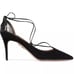 Aquazzura Fellini Pumps Black Suede Leather Trimmed Pointed Ankle Tie Sz 37 / 7