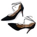Aquazzura Fellini Pumps Black Suede Leather Trimmed Pointed Ankle Tie Sz 37 / 7