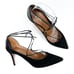 Aquazzura Fellini Pumps Black Suede Leather Trimmed Pointed Ankle Tie Sz 37 / 7