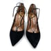 Aquazzura Fellini Pumps Black Suede Leather Trimmed Pointed Ankle Tie Sz 37 / 7