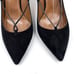 Aquazzura Fellini Pumps Black Suede Leather Trimmed Pointed Ankle Tie Sz 37 / 7