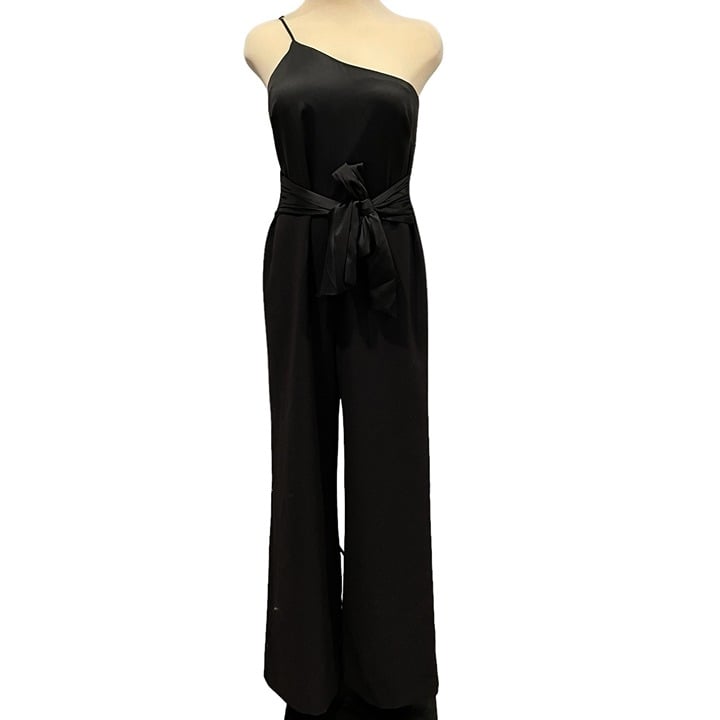 Likely Jumpsuit Yara Asym Black 10 Satin Bow Belt Sash Modern Comfort Classic