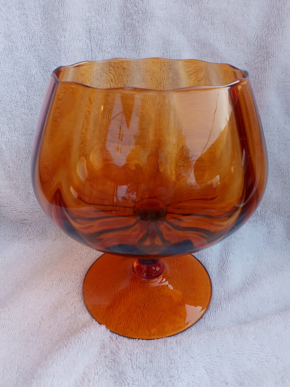 Vtg Empoli Italian Art Glass Optic Design Amber Compote Oversized Snifter