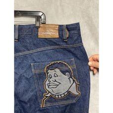 VTG FUBU Jeans Men 46x29 Blue Platinum Fat Albert Embroidered Baggy Wide Leg Y2K