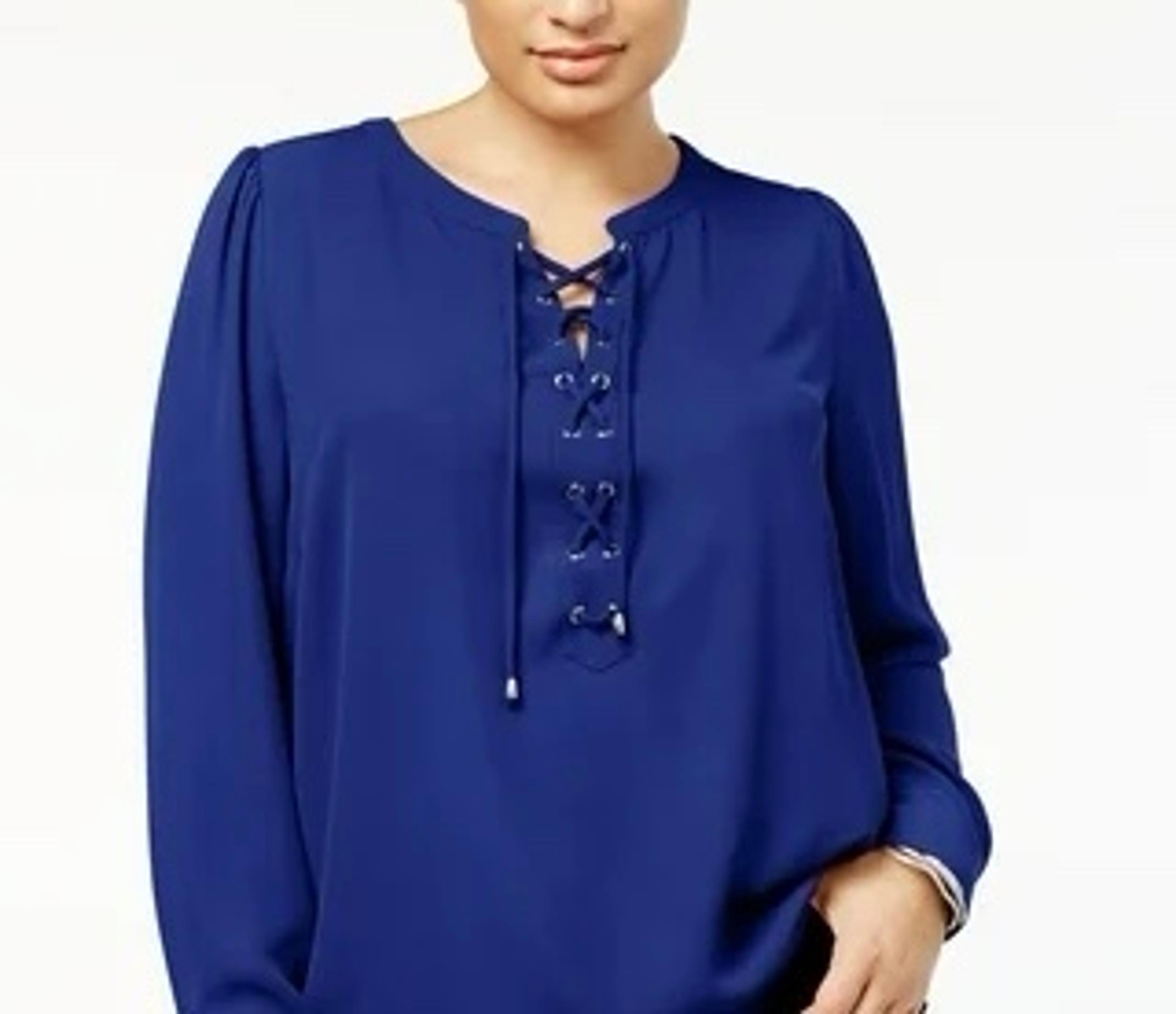 Target Christian Siriano Royal Blue Lace-Up Long Sleeve Dress Medium Blouse