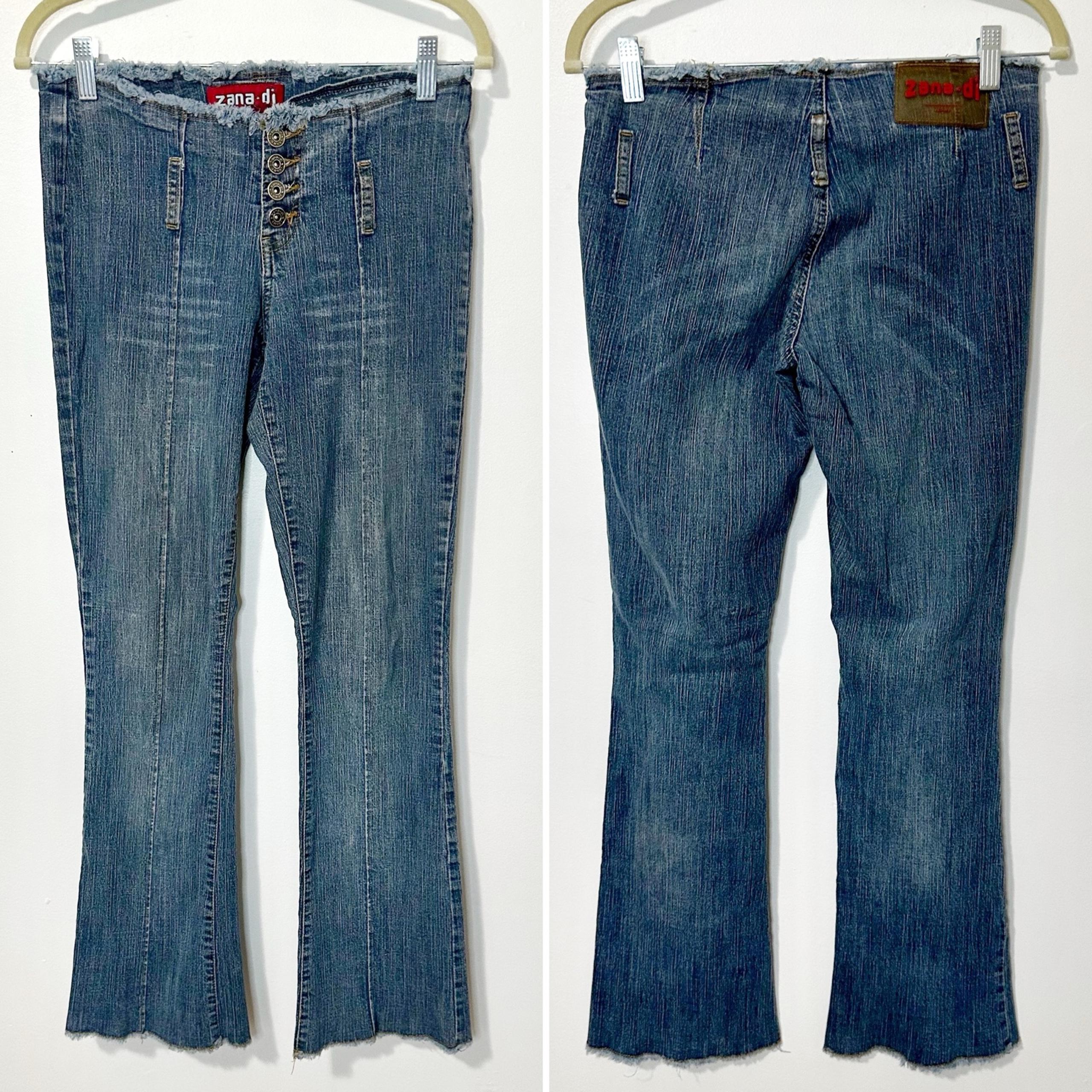 Vintage Y2K Zana-di Low Rise Button Fly Raw Hem Flare Jeans Size 5